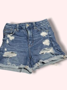 American Eagle Outfitters Ripped Mid-Blue Denim Shorts